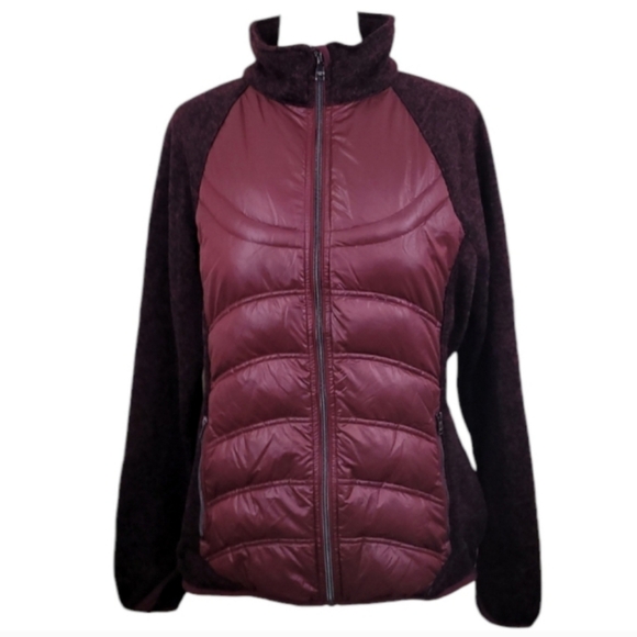 London Fog Puffer Sweater Jacket Burgundy Down Fill Quilted Zip Front Mock Neck - Picture 1 of 11